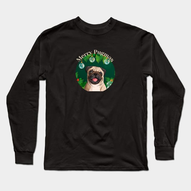 Merry Pugmas Christmas Pug Dog Long Sleeve T-Shirt by Seasonal Dogs